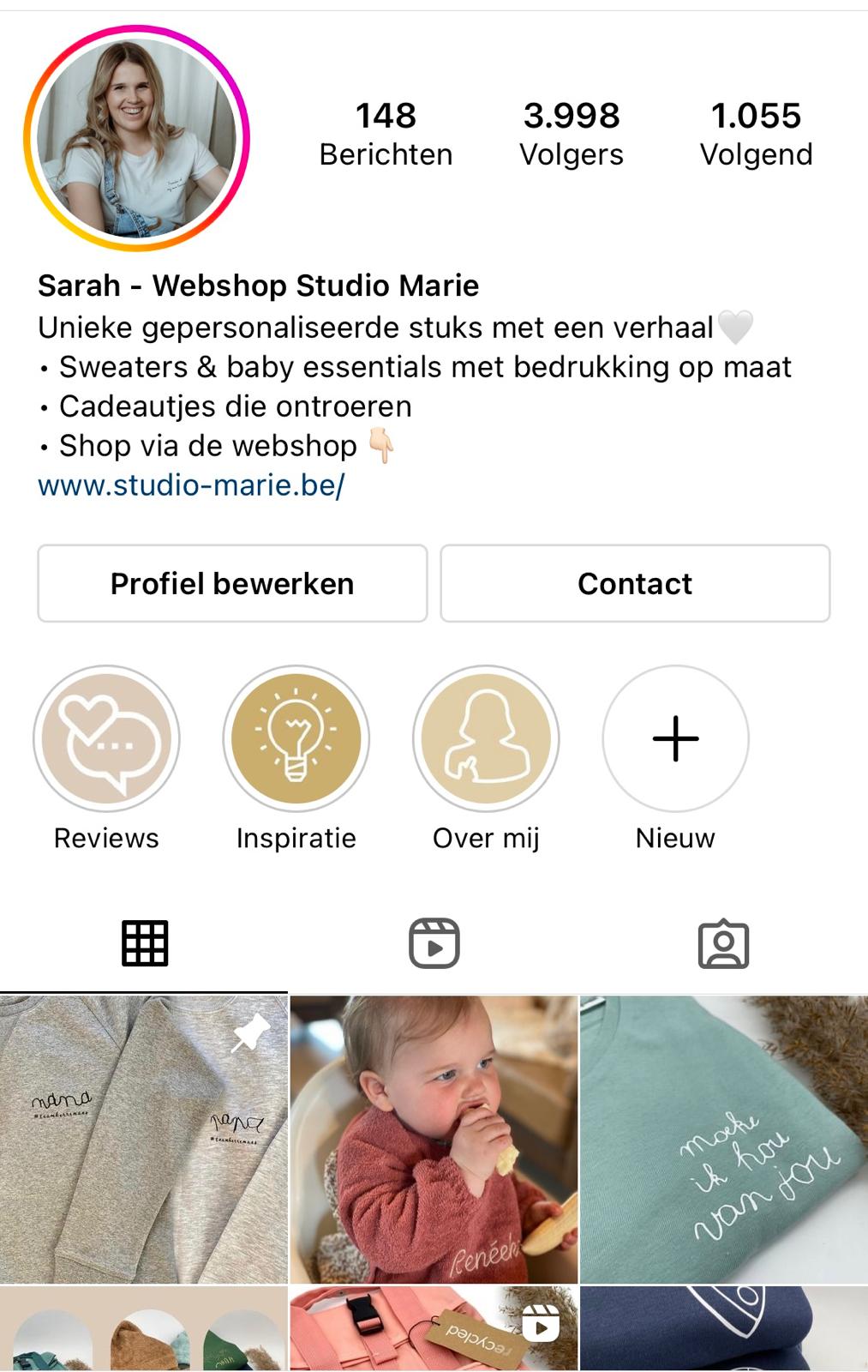 Studio Marie op Instagram, aan het begin met een paar duizend volgers
