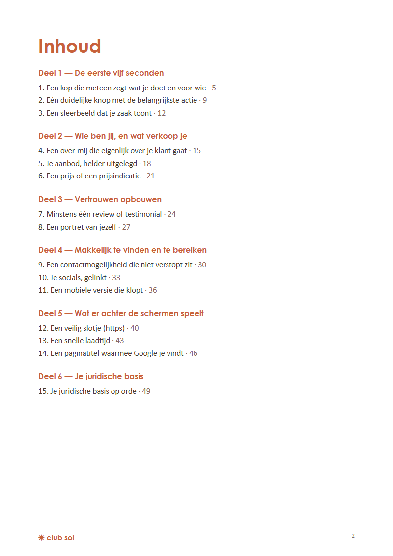 Inhoudsopgave: 6 delen, 15 hoofdstukken